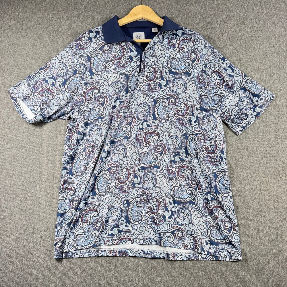 Kilburne & Finch Mens XL Paisley Performance Polo Shirt Blue Short Sleeve Golf